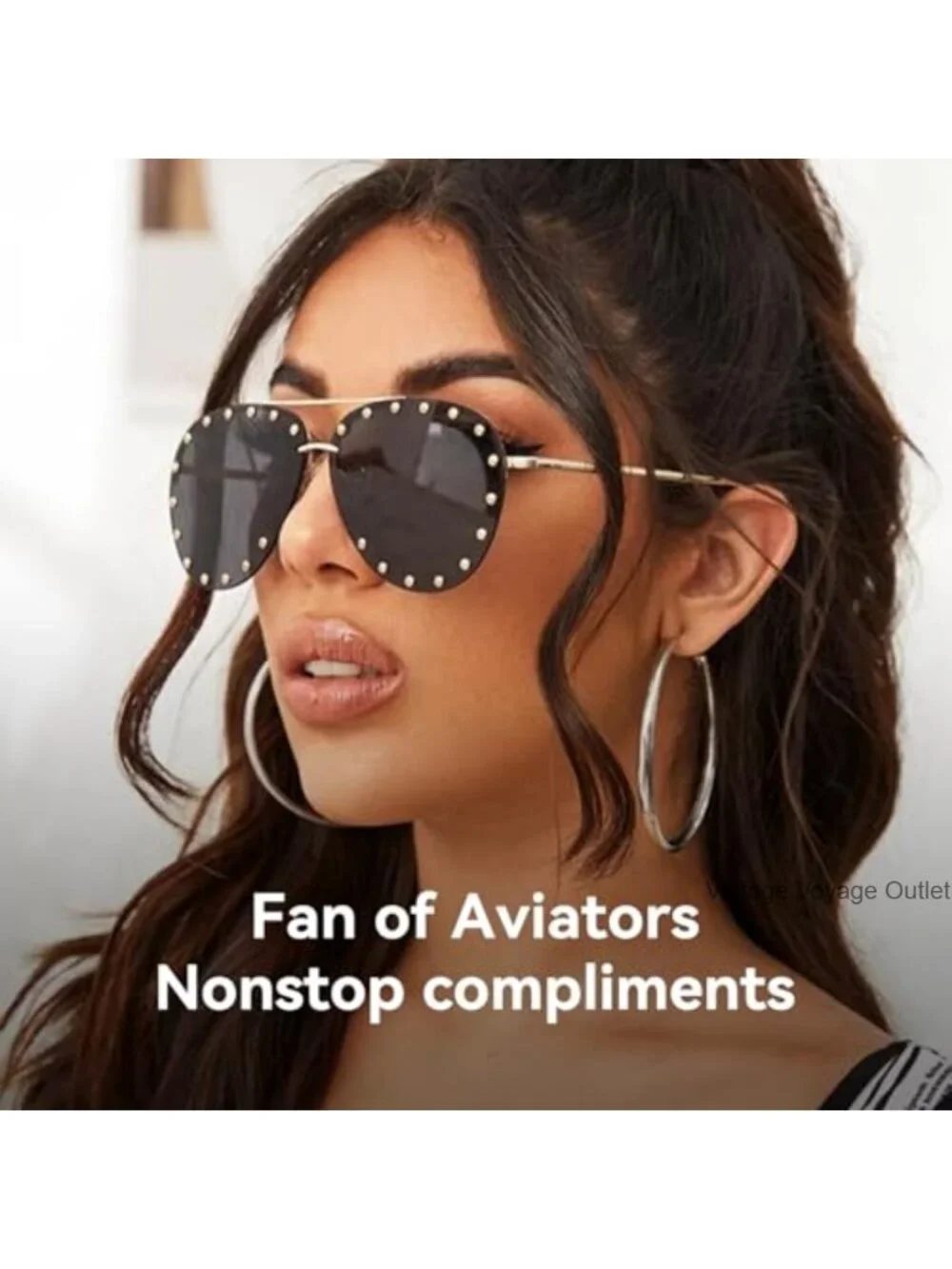 Studded Aviator Sunglasses for Women UV400 Metal Frame Oversized